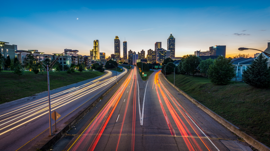 Highway filled with car light afterimages