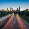 Highway filled with car light afterimages